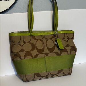 Genuine Coach Olive Green and Brown Signature Tote